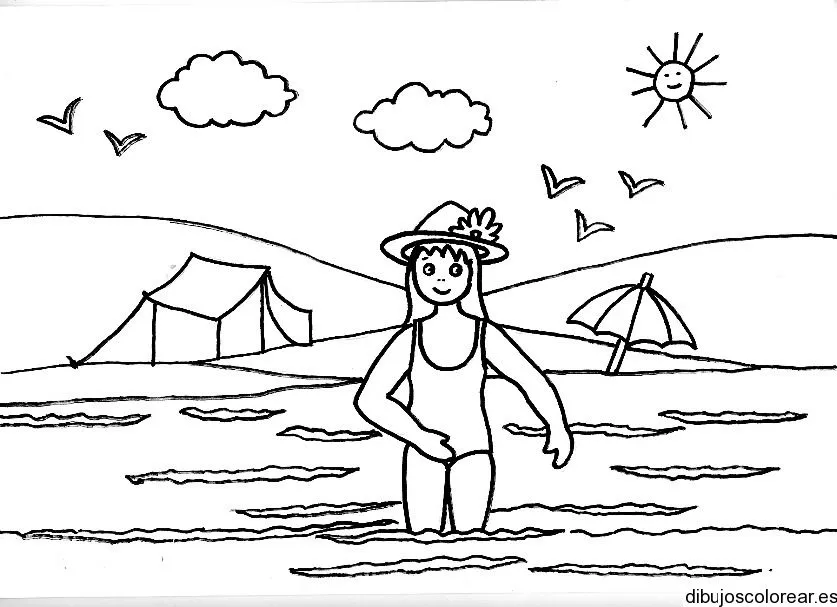 Dibujo de una niña en la playa | Dibujos para Colorear