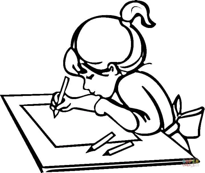 Dibujo de Una Niña Hace su Tarea para colorear | Dibujos para colorear  imprimir gratis