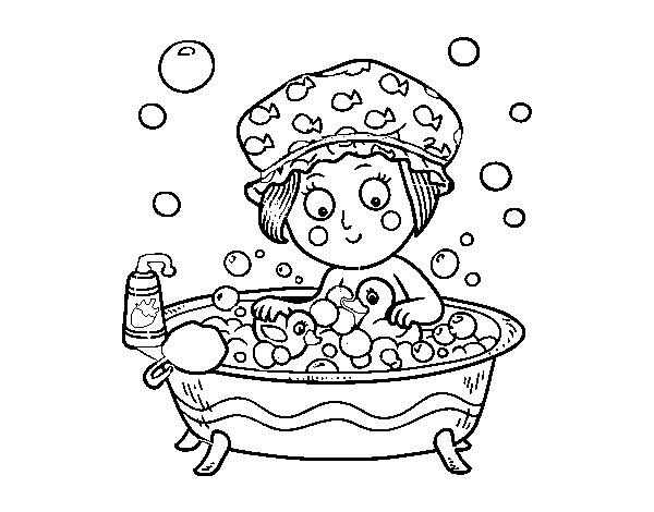 Dibujo de Niña tomando un baño para Colorear - Dibujos.net