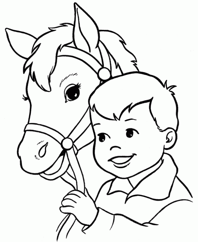  de Niño con su caballo para colorear. Dibujos infantiles de Niño ...