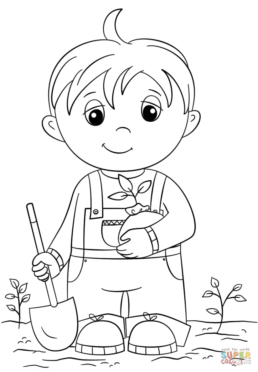 Dibujo de Niño pequeño llevando semillas para colorear | Dibujos para  colorear imprimir gratis