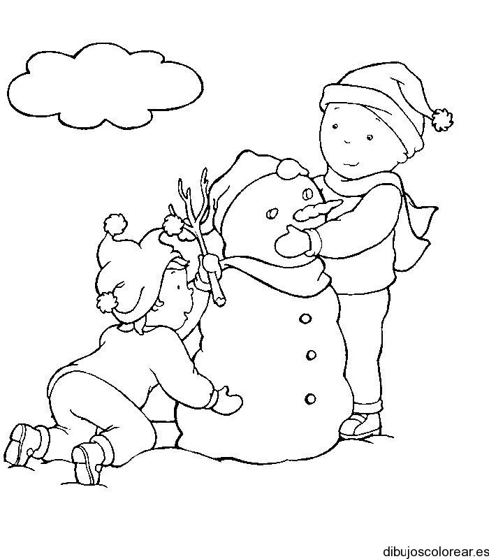 Dibujo de niños haciendo hombre de nieve | Dibujos para Colorear