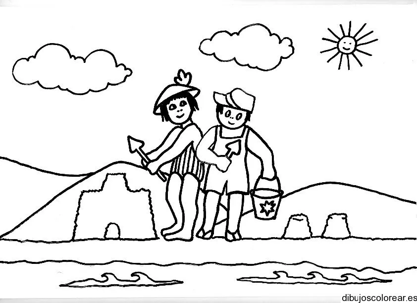 Dibujo de dos niños en el mar | Dibujos para Colorear