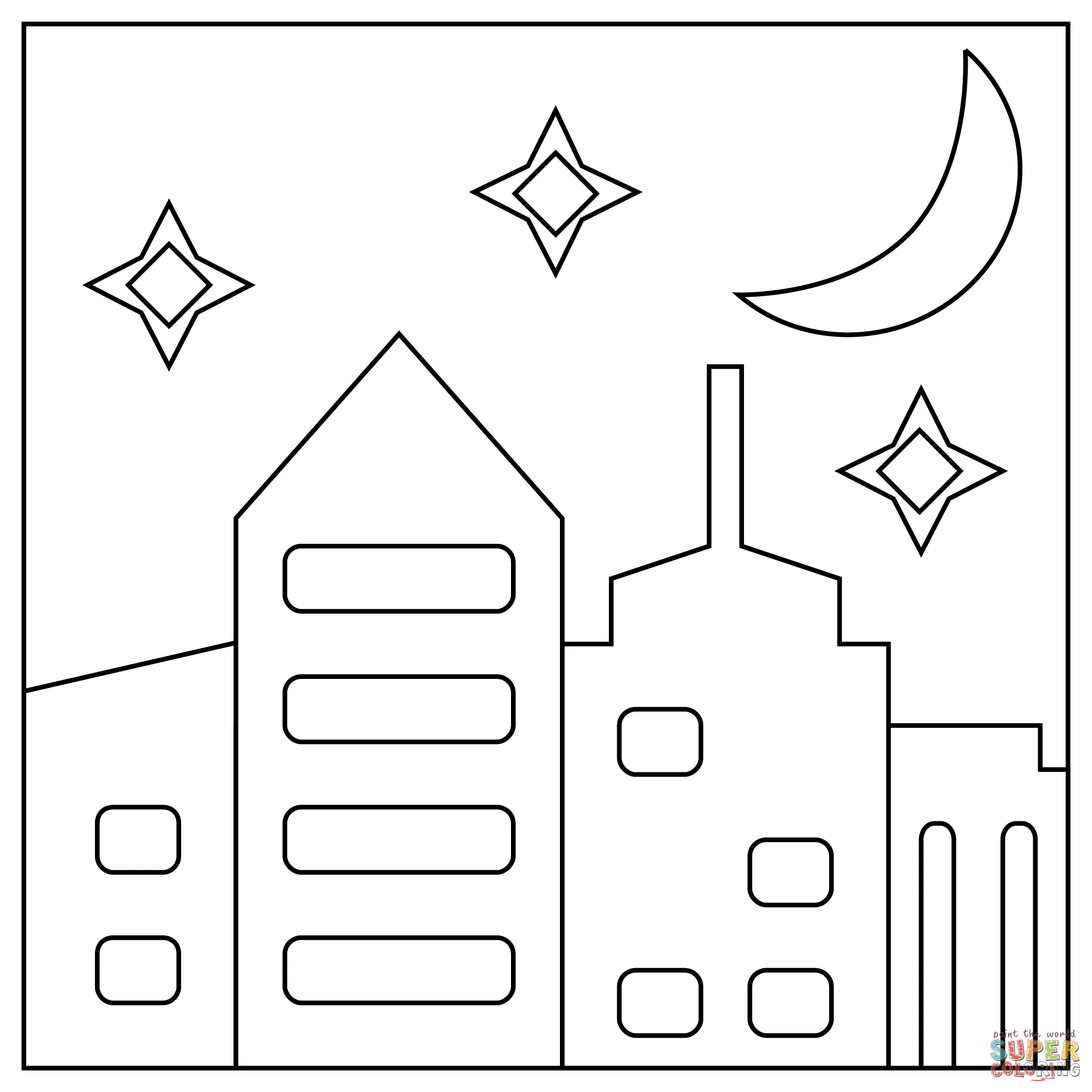 Dibujo de noche con estrellas para colorear | Dibujos para colorear  imprimir gratis