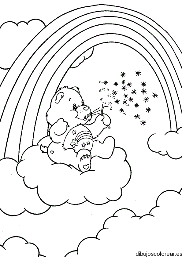 Dibujo de un oso cariñoso y un arco iris | Dibujos para Colorear
