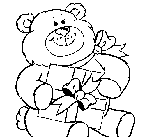 Dibujo de Oso con regalo para Colorear