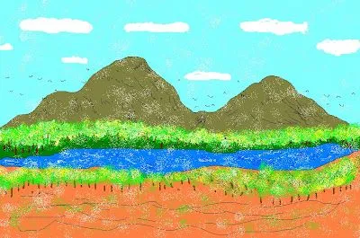 dibujo paisaje en el lago