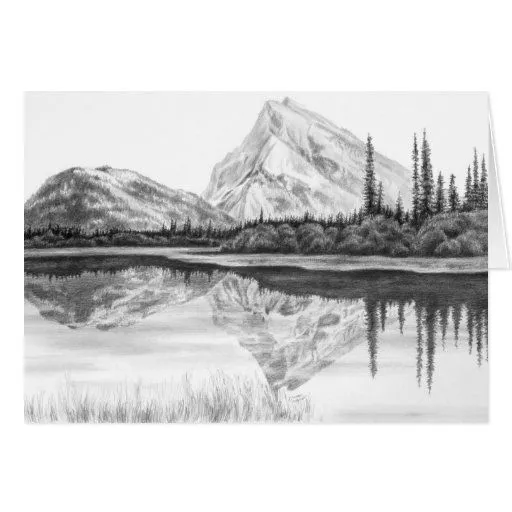 Dibujo del paisaje del Montaña-Lago por el cisne d Tarjetón de Zazzle.