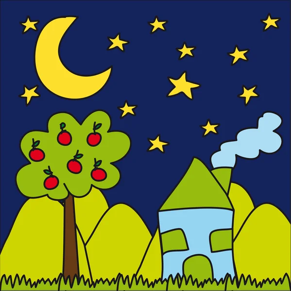 dibujo de paisaje noche — Vector stock © yupiramos #9736287