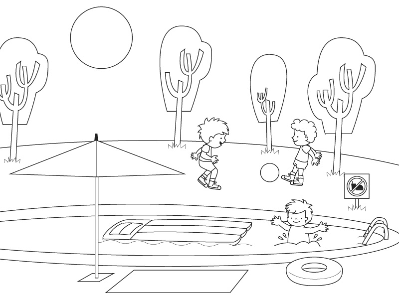 Dibujo paisaje piscina para colorear - Imagui