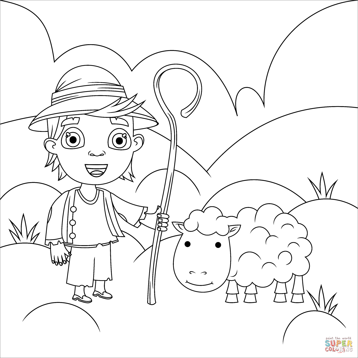 Dibujo de pastor con una oveja para colorear | Dibujos para colorear  imprimir gratis