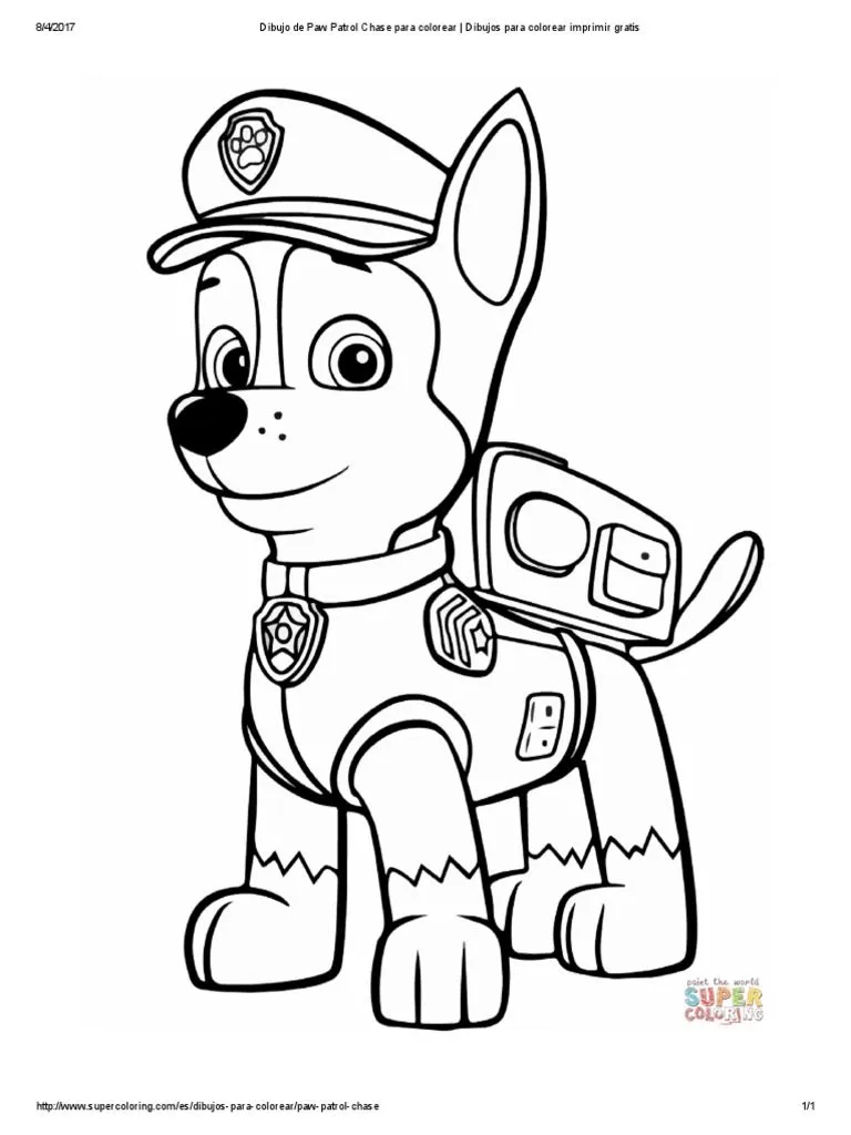 Dibujo de Paw Patrol Chase para Colorear - Dibujos para Colorear Imprimir  Gratis | PDF