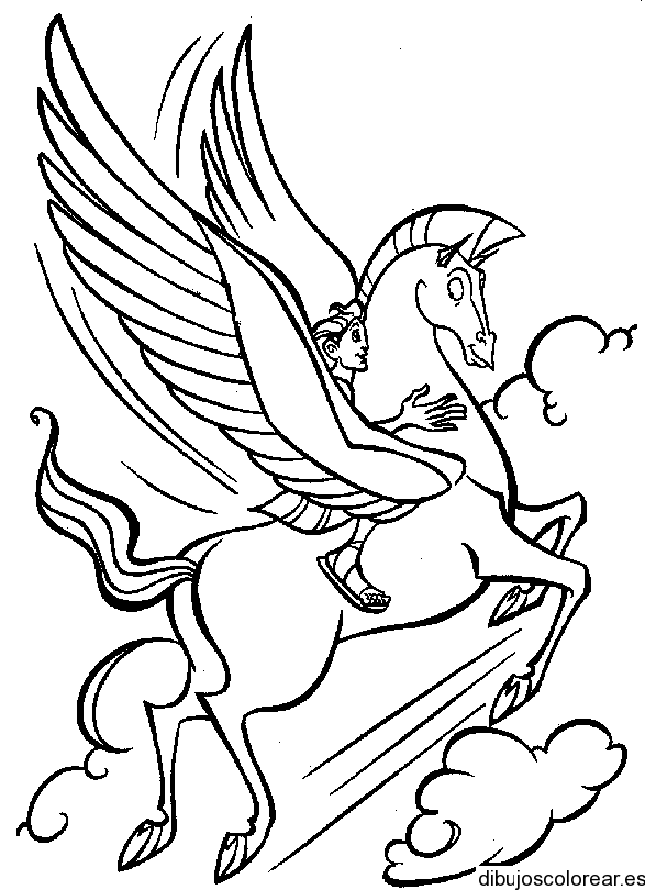 Dibujo de un pegaso en el aire | Dibujos para Colorear