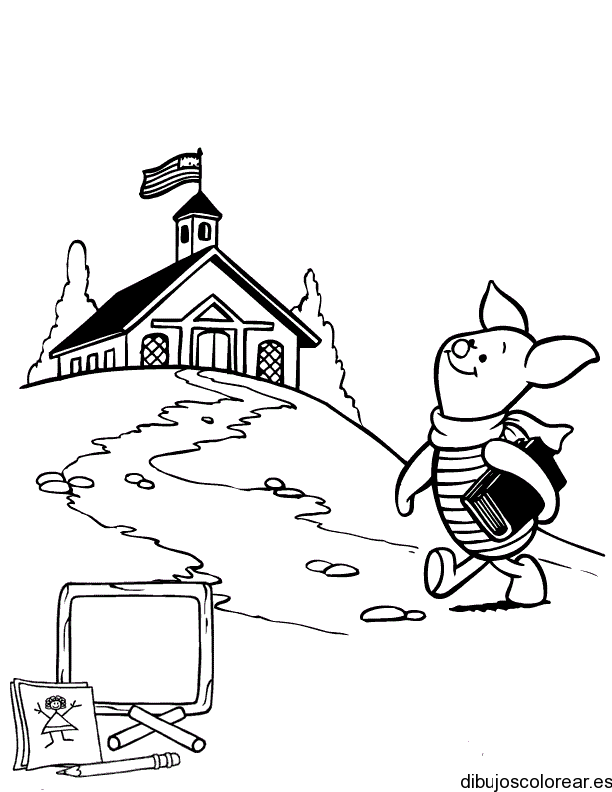 Dibujo de Piglet camino a la escuela | Dibujos para Colorear