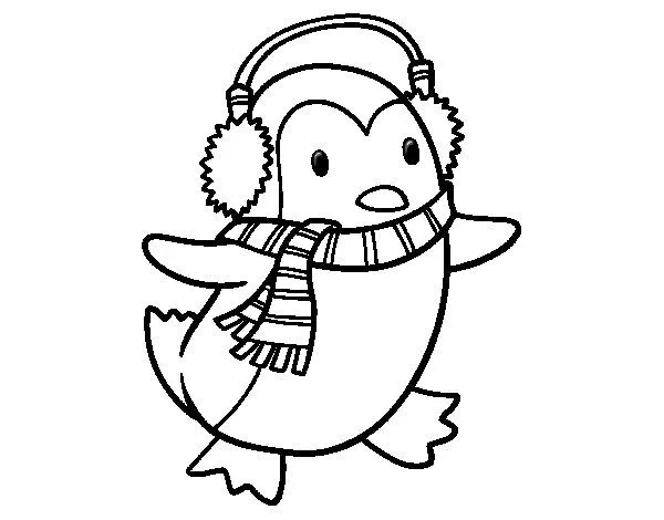 Dibujo de Pingüino con bufanda para Colorear - Dibujos.net