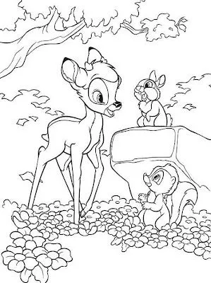 Dibujo para pintar o colorear de bambi y tambor.