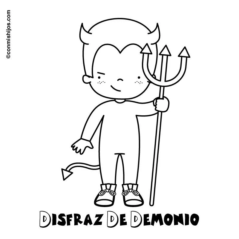 Dibujo para pintar de niño disfrazado de diablillo