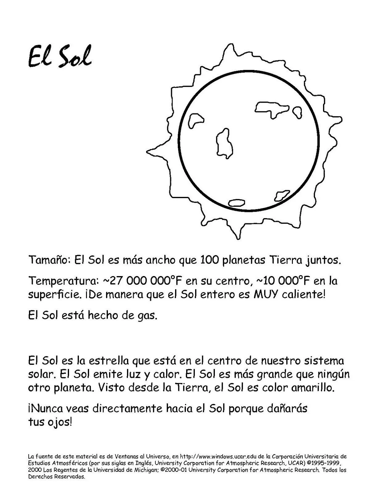 Dibujo para pintar EL SOL y los planetas. Caracteristicas ...