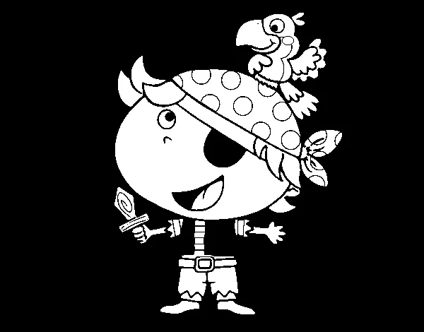 Dibujo de Pirata niño con loro para Colorear