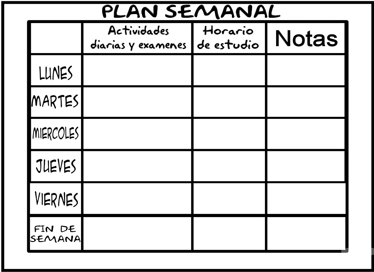 Dibujo de Plan Semanal para niños ~ Dibujos para Colorear Infantil