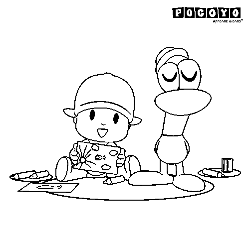 Dibujo de Pocoyó y Pato para Colorear