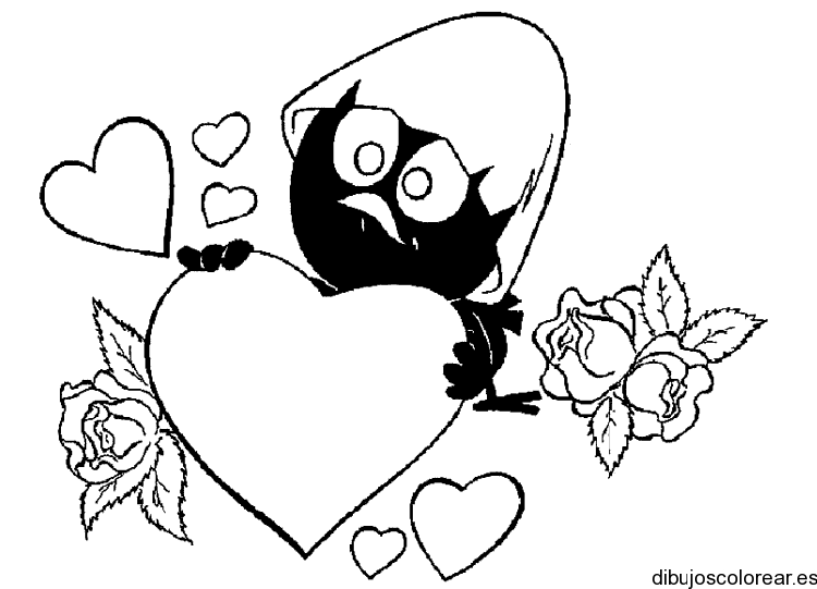 Dibujo de un pollito con corazones | Dibujos para Colorear
