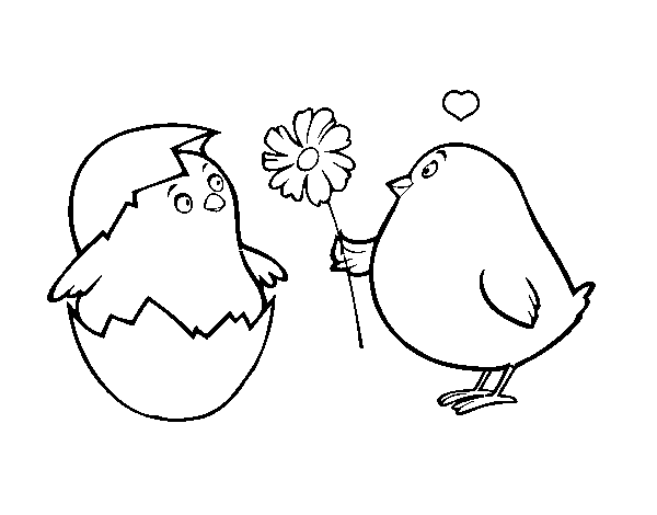 Dibujo de Pollitos enamorados para Colorear - Dibujos.net