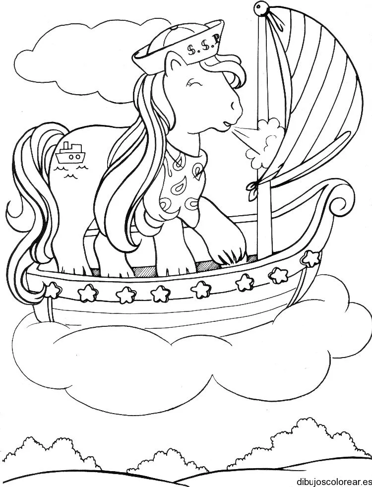 Dibujo de un pony en un barco de vela | Dibujos para Colorear