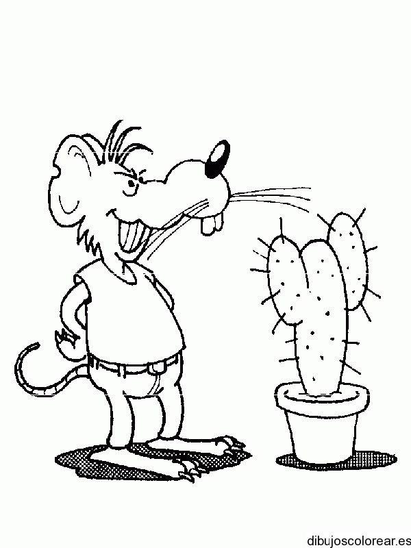 Dibujo de un ratón y un cactus | Dibujos para Colorear