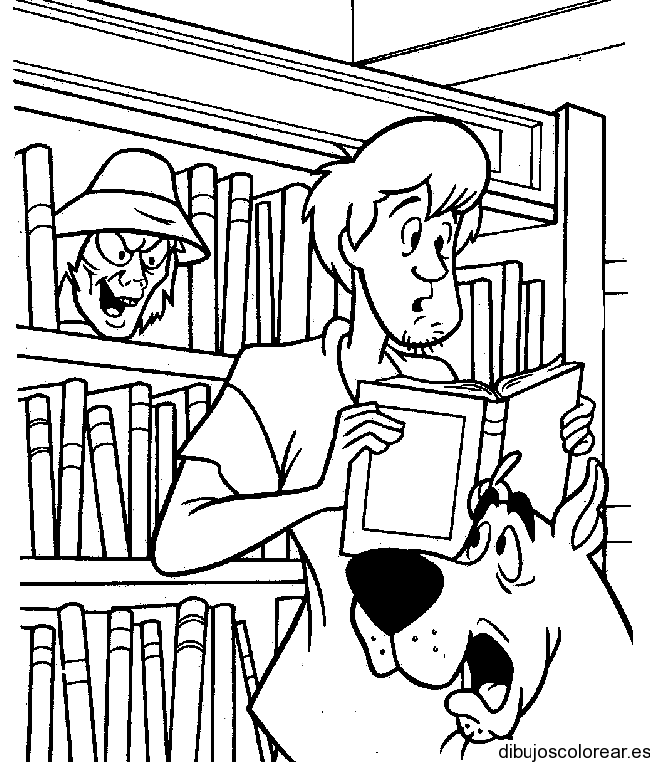 Dibujo de Scooby Doo en la biblioteca | Dibujos para Colorear