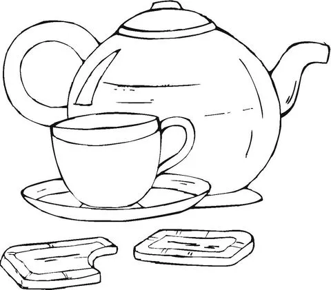 Dibujo de Tetera y Taza con Galletas para colorear | Dibujos para ...