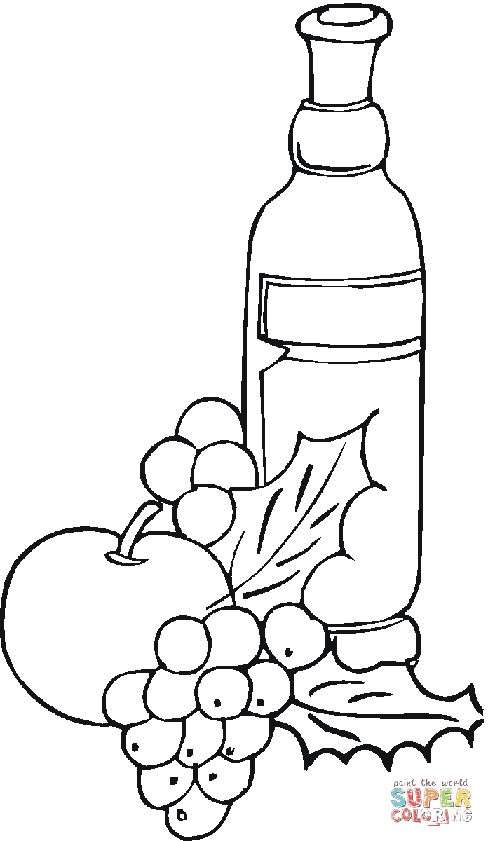 Dibujo de Uvas y Vino para colorear | Dibujos para colorear imprimir gratis