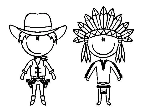 Dibujo de Vaquero e indio contentos para Colorear - Dibujos.net