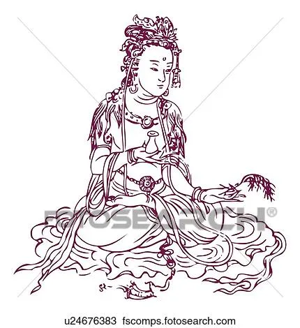 Dibujo - yin de guan, aka, Kannon, bodhisattva, diosa misericordia ...