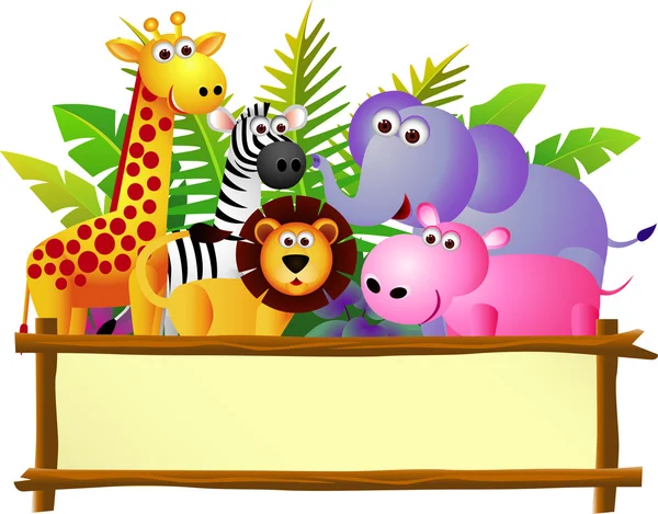 dibujos animados animal salvaje y señal en blanco — Vector stock ...