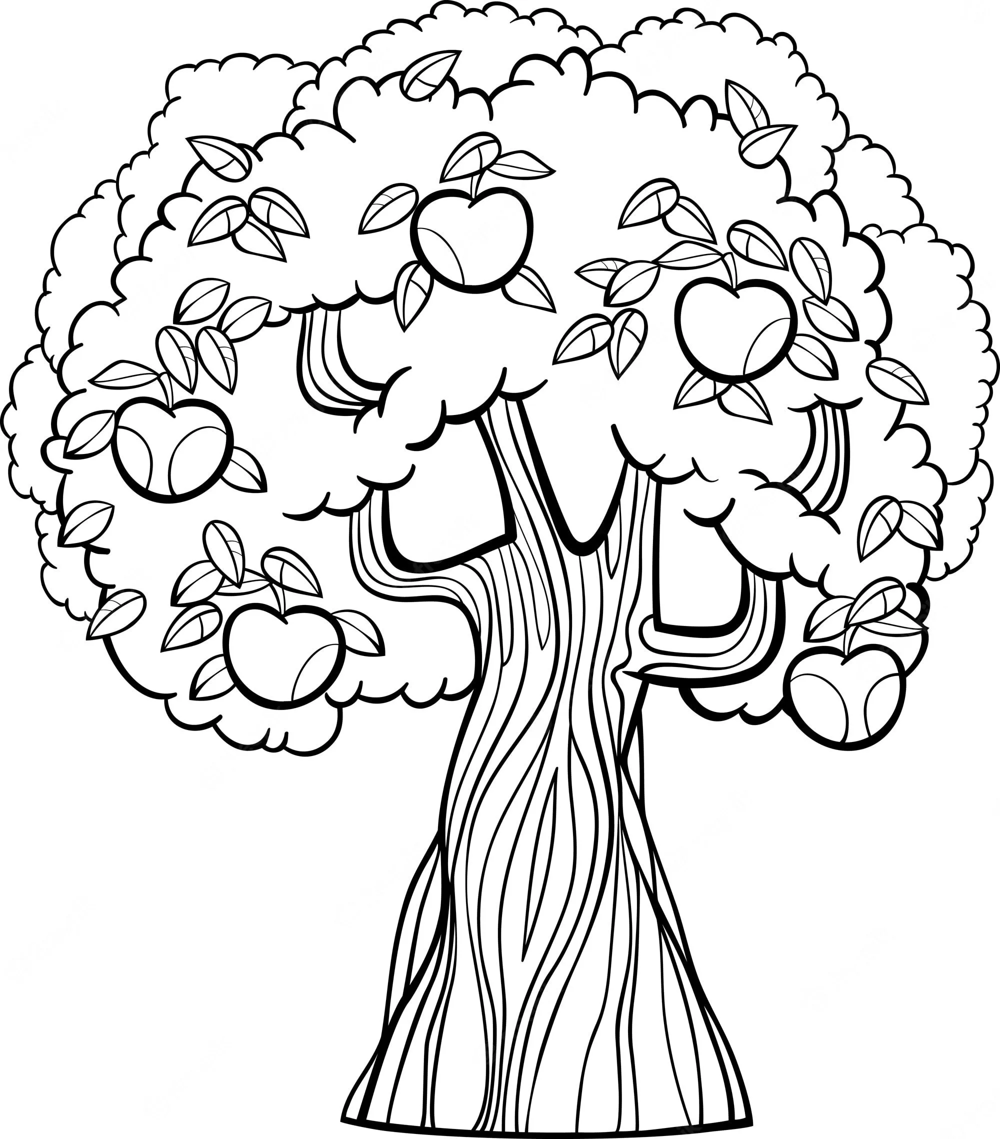 Dibujos animados de árbol de manzana para colorear libro | Vector Premium