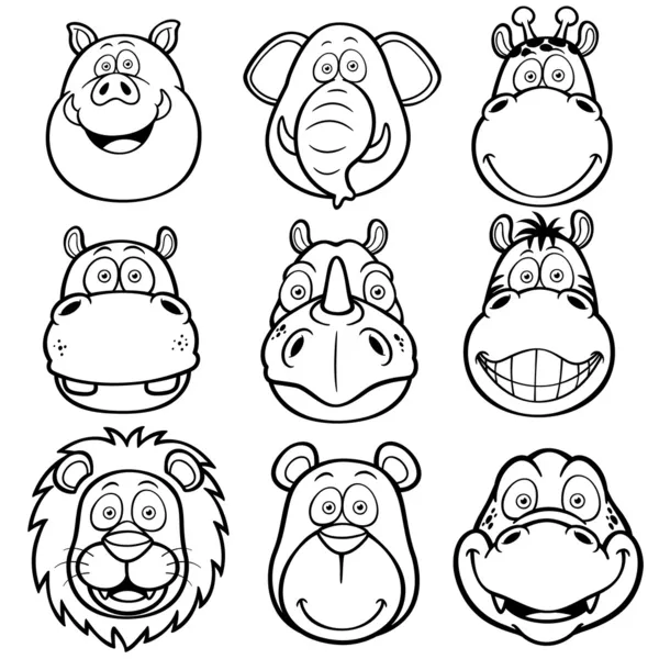 dibujos animados de caras de animales salvajes — Vector stock ...