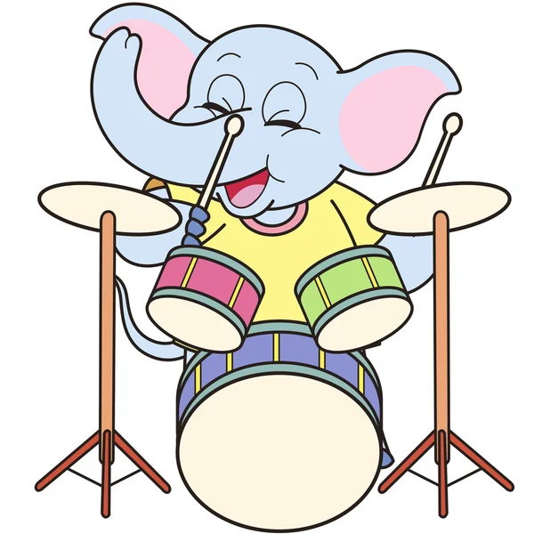 Dibujos animados elefante tocando la batería — Vector stock ...