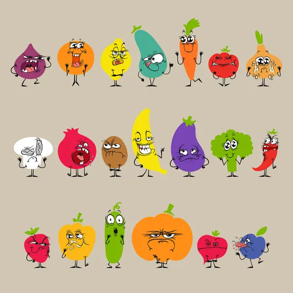 dibujos animados de frutas y verduras con conjunto de expresiones ...