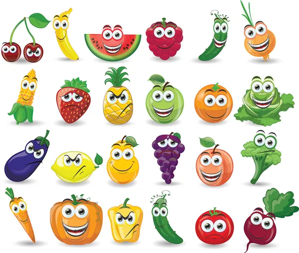 dibujos animados de frutas y verduras con diferentes emociones ...