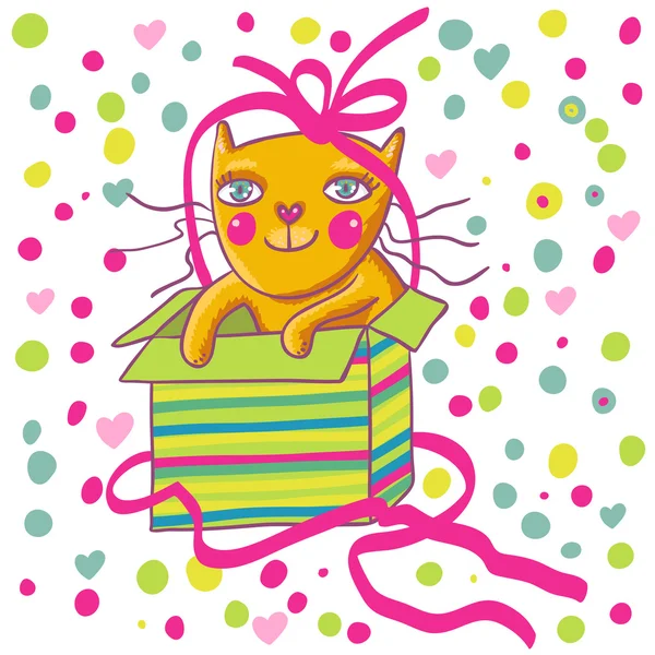 dibujos animados lindo gato en una caja de regalo — Vector stock ...