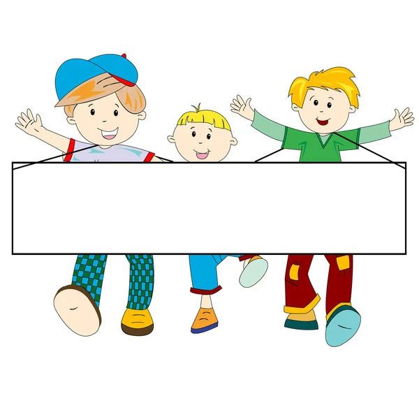 dibujos animados de niños felices con banner en blanco — Vector ...