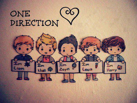 dibujos animados de one direction con pancartas sobre ellos ...