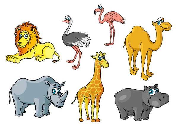 Dibujos animados personajes de animales y aves salvajes africanos ...