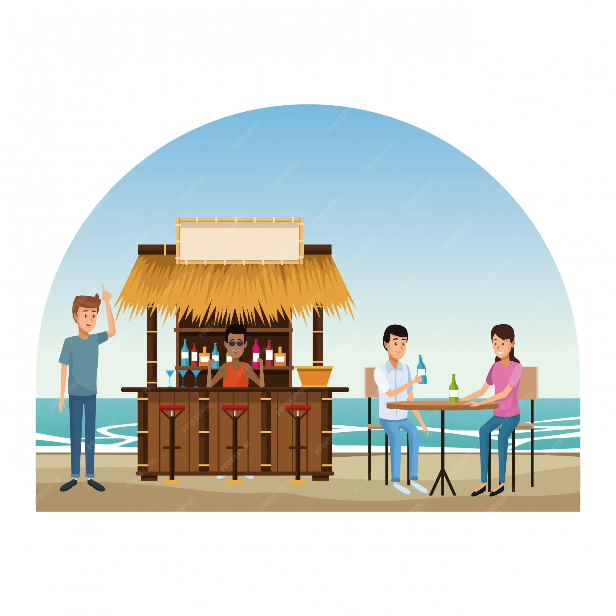 Dibujos animados de playa y kioscos | Vector Premium