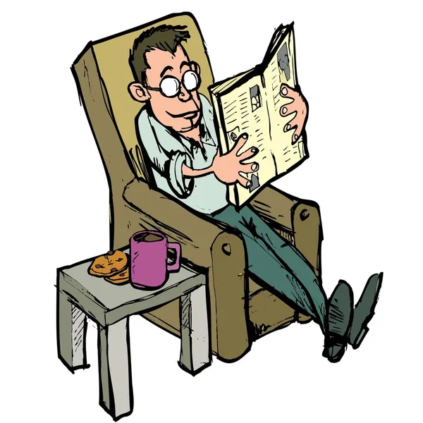 dibujos animados en un sillón leyendo un periódico — Vector stock ...