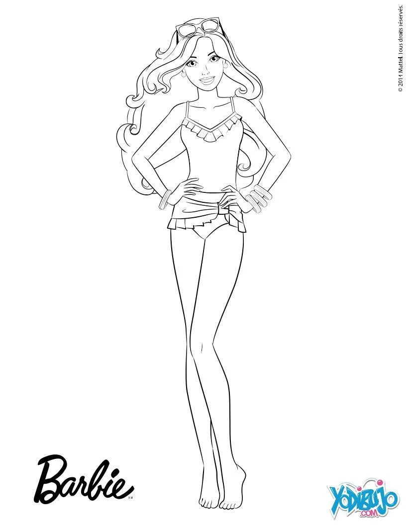 Dibujos Barbie 2014 para colorear, Traje de baño y pareo para imprimir