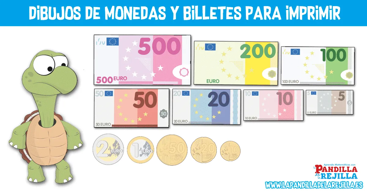 Dibujos de Billetes y Monedas de Euro para Imprimir