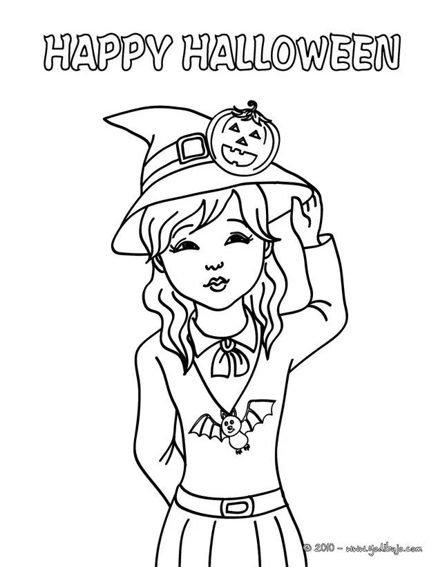 Dibujos de Brujas para colorear - bruja feliz happy halloween