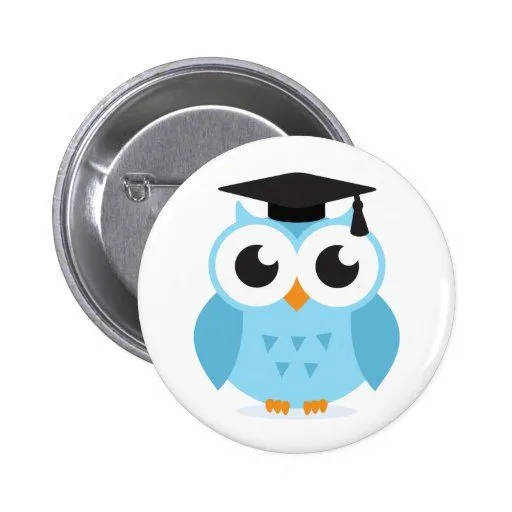Graduado lindo del búho del dibujo animado con el pins de Zazzle.
